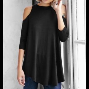 Kimchi Blue UO Tyra Cold Shoulder Black Tunic Top